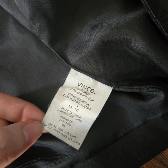 Vince. Black Leather Medium Asymmetrical Light Jacket - Picture 4 of 8